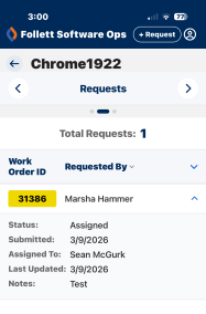 Request details screen expanded to show all information for an asset.